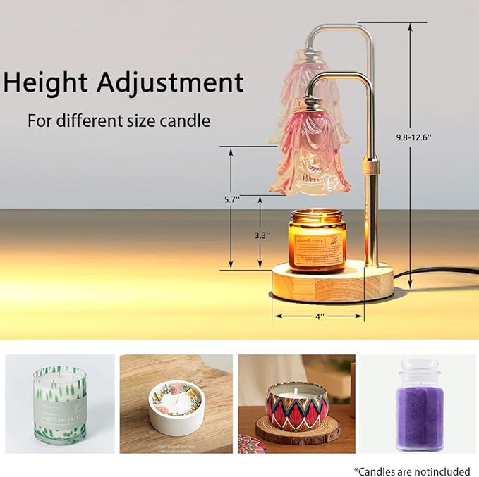 Candle Warmer Lamp with Timer Dimmer Adjustable Height for New Home House Bedroom Decor,Wax Melt Warmer with 2 Bulbs for Jar Candles, Gifts for Mom Women Friend Sister Mothers Day Birthday | Pink
