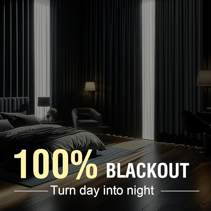 H.VERSAILTEX Linen Blackout Curtains 54 Inches Long 100% Absolutely Blackout Thermal Insulated Textured Linen Look Curtain Draperies Anti-Rust Grommet, Energy Saving with White Liner, 2 Panels, Navy