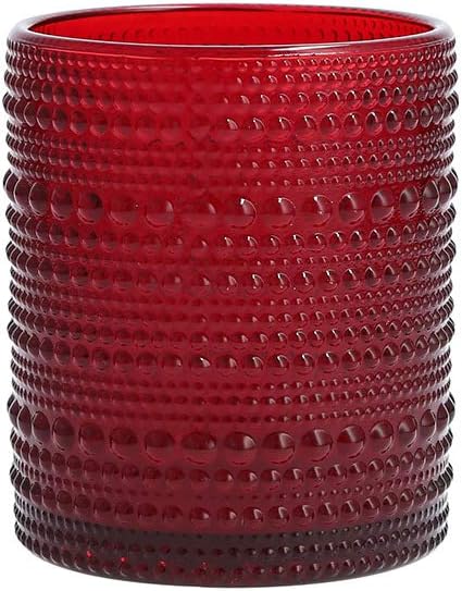 Fortessa Jupiter Beaded Hobnail Glass, 10 Ounce Double Old Fashioned (Set of 6), Red