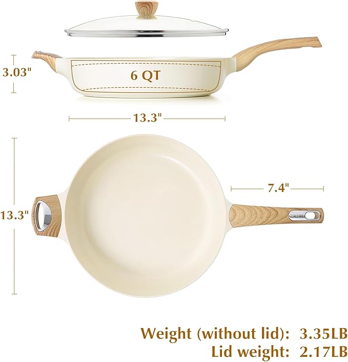 SENSARTE Ceramic Nonstick Frying Pan Skillet with Lid, 13.3 Inch Large Deep Frying Pan, 6 Qt Saute Pan, Induction Pan, Healthy Non Toxic Cooking Pan with Helper Handle, PFOA PFAS PTFE Free