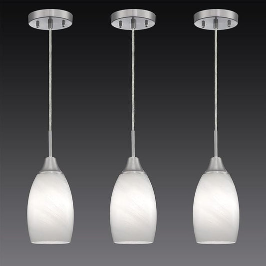 Mini Glass Pendant Light 4.72" White Glass Pendant Lights 3-Pack Handblown White Art Oval Glass Hanging Pendant Light for Kitchen Island Dining Room Living Foyer Hallway Entry