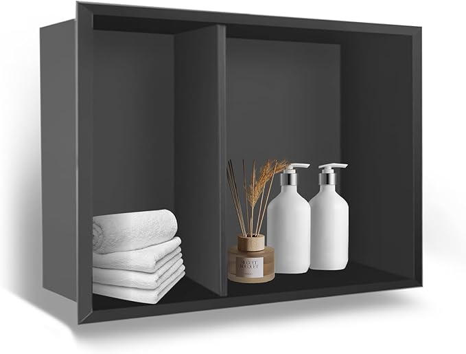 Stainless Steel Shower Niche 16" X 20" Brushed No Tile Needed Wall Niche Double Shelves Recessed Shower Shelf for Bathroom Storage Over Mount Installation