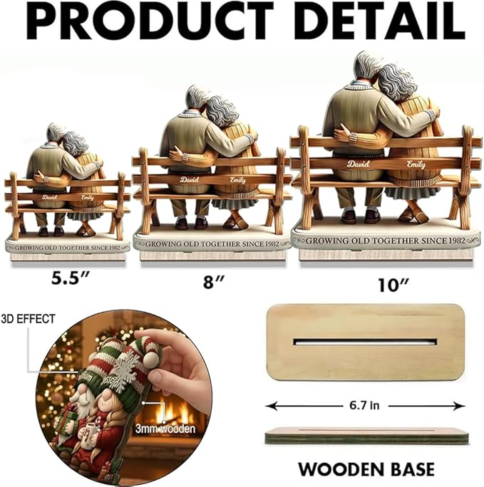 Custom Growing Old Together Christmas Decor, Personalized Couple on Bench Wooden Plaque, Heartfelt Gift for Parents or Grandparents, Romantic Holiday Keepsake for Him and Her