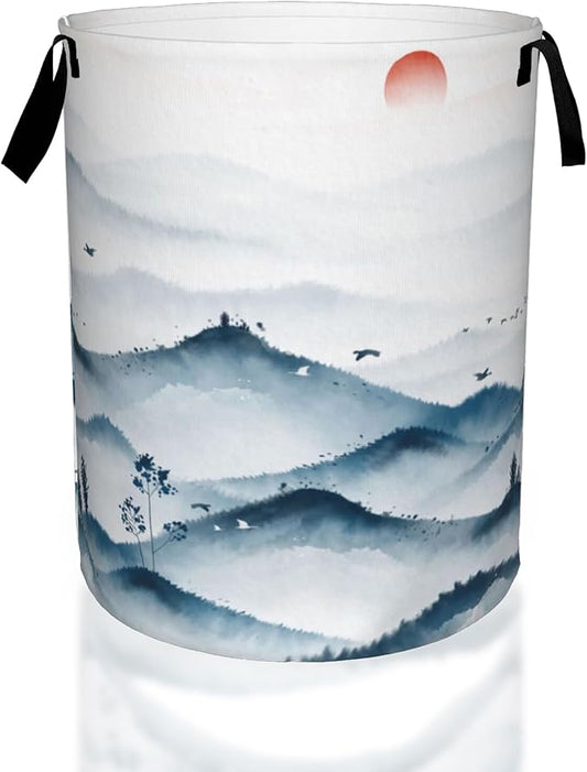 Mountain and Forest Landscape Painting Laundry Basket,Waterproof Foldable Laundry Hamper,Dirty Clothes Laundry Basket, Linen Bin Storage Organizer for Toy Collection 16" x 20"