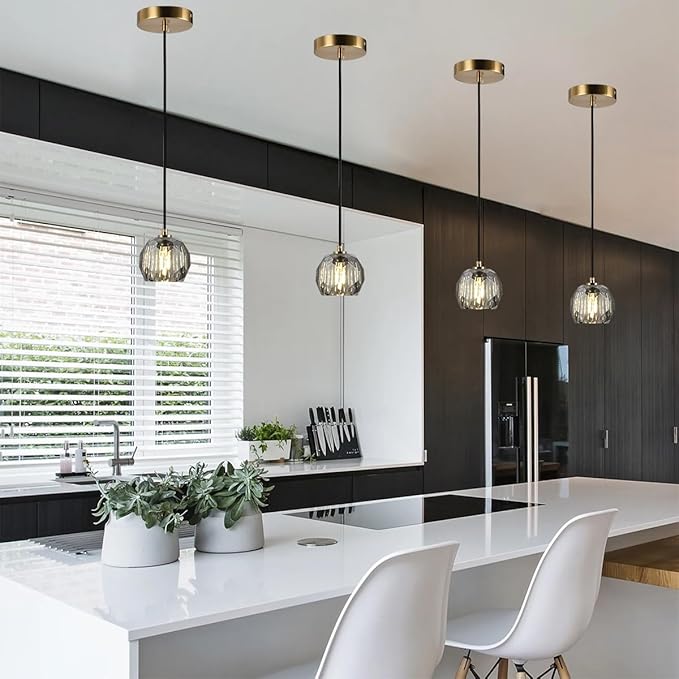 Crystal Pendant Light, Smoke Crystal Pendant Light Fixture Kitchen Island, Small Prism Pendant Hanging Lighting Fixture for Dining Room Bedroom