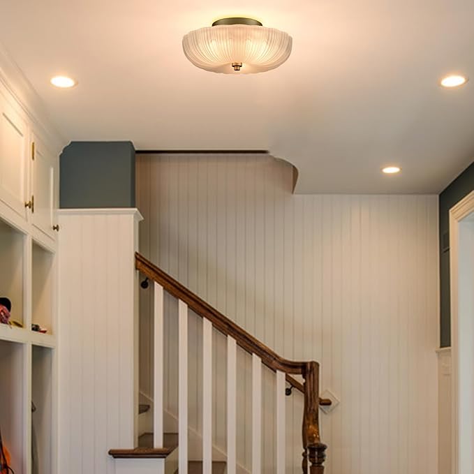 DIRYZON 12 Inch Semi Flush Mount Ceiling Light,Modern Ceiling Lights,3-Light Brass Ceiling Light with Sanding Glass for Hallway Kitchen Living Room Bedroom