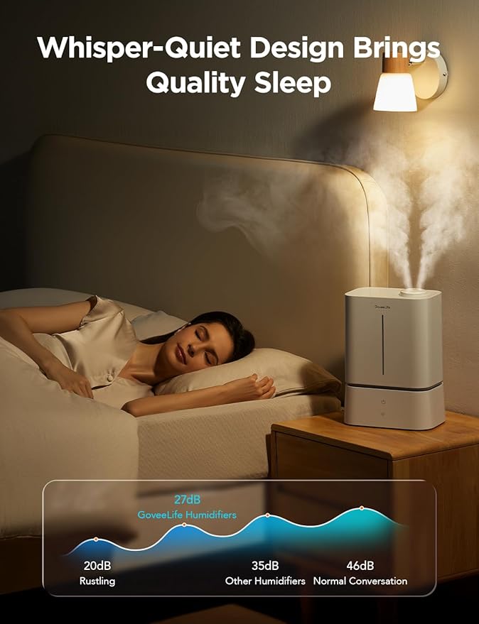 GoveeLife Humidifiers for Bedroom, 4.5L Smart Cool Mist Air Humidifiers with Scent Diffuser & Nightlight, 40H Runtime, Easy to Clean, Quiet Top Fill Ultrasonic Humidifiers for Plant, Large Room, Baby