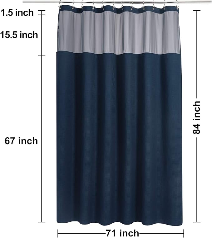N&Y HOME Extra Long Waffle Weave Shower Curtain with Snap-in Fabric Liner Set, 12 Hooks Included - 71" x 84", Hotel Style, Mesh Top Window, Machine Washable & Water-Repellent - 71x84, Navy Blue