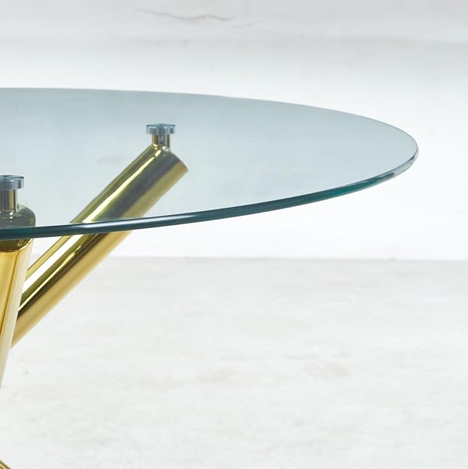 Round Glass Dining Table,Glass Dining Room Table with Tempered Glass Tabletop and Metal Legs, Modern Style Glass Kitchen Table for Home, Kitchen, Dining Room