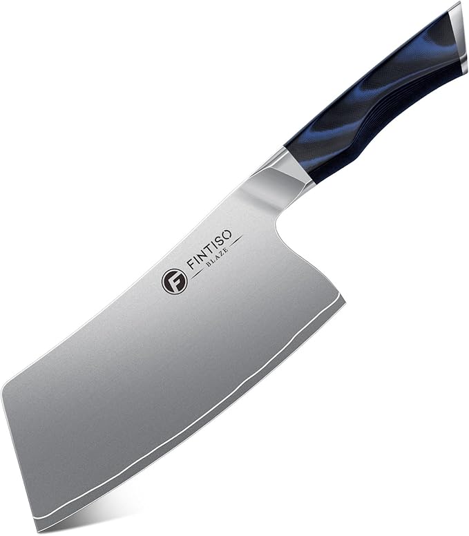 FINTISO Cleaver Knife 7 In, Kitchen Butcher Knife with G10 Ergonomic Handle, High Carbon Steel Vegetable Meat Cleaver, Heavy Duty Bone Chopper for Home and Restaurant