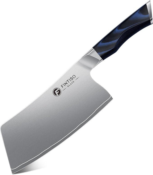 FINTISO Cleaver Knife 7 In, Kitchen Butcher Knife with G10 Ergonomic Handle, High Carbon Steel Vegetable Meat Cleaver, Heavy Duty Bone Chopper for Home and Restaurant