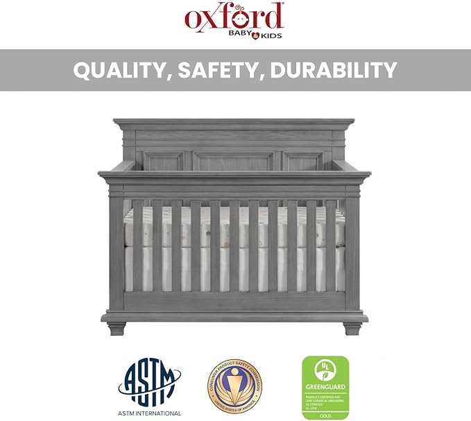 Oxford Baby Weston 4-in-1 Convertible Baby Crib, Dusk Gray, GreenGuard Gold Certified