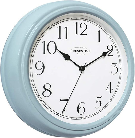 Presentime & Co Chic Home Collection 10" Molly Clock, Silent No Ticking, Blue Color. Modern Decorative Wall Clock for Kitchen, Kid's Room, Bathroom, Bedroom, and Office