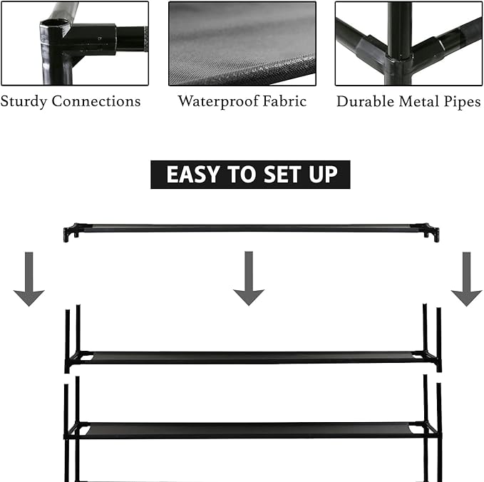 TY ARTS & CULTURE 2 Pack 10-Tiers Shoe Rack Organizer, Sturdy Metal Pipes & Durable Non-Woven Fabric, Space Saving Tall Shoe Shelf Hold 80-100 Pairs, Shoe Racks for Entryway (Black)