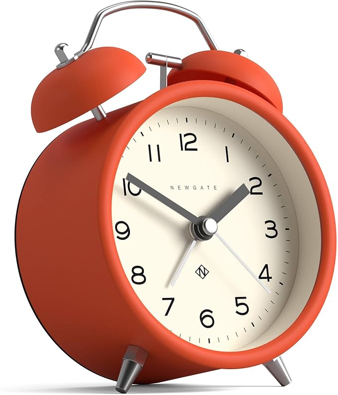 NEWGATE® Charlie Bell Echo Alarm Clock | Modern take on Classic Twin Bell Clock | Orange | Easy to Read Numbers | Ideal for Bedside, Desk or Shelf | Modern Retro Bedroom & Office Accessory