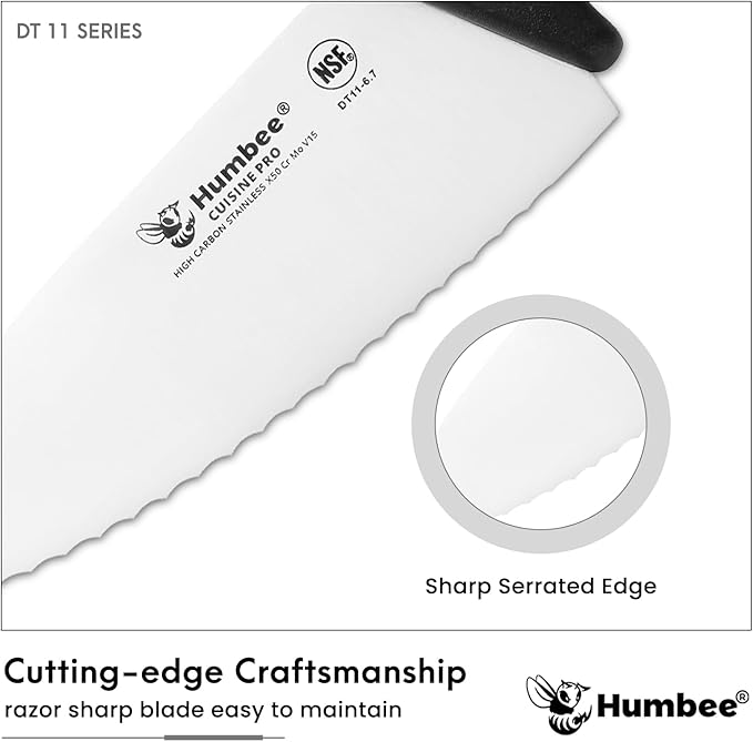 6 Inch Professional Chef Knife with Ergonomic Handle – NSF Certified Stainless Steel Kitchen Knife, Serrated Wave Teeth, Durable and Sharp Blade, DT 11 Series, Orange