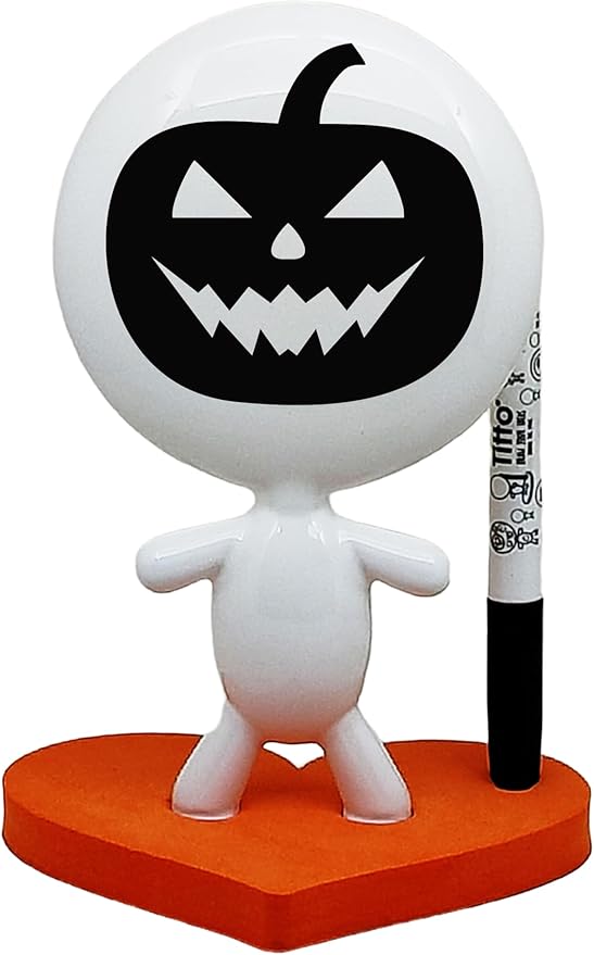 TITTO in Love, Draw Your Ideas - Halloween Gadgets Desk Gifts - Small Desktop Whiteboard Dry Erase - Ceramic Doll - Orange Office - Create Funny Faces (Orange)