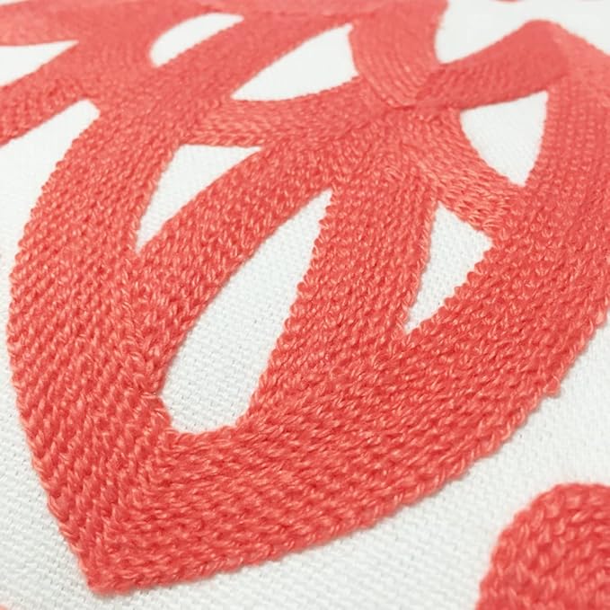 Alysheer Embroidered Decorative Throw Pillow Covers 18"x18" Set of 2pcs, Classic Boho Mandala Knit Pattern Cotton Canvas Cozy Cushion Cases for Sofa Couch Living Room (Coral Peach)