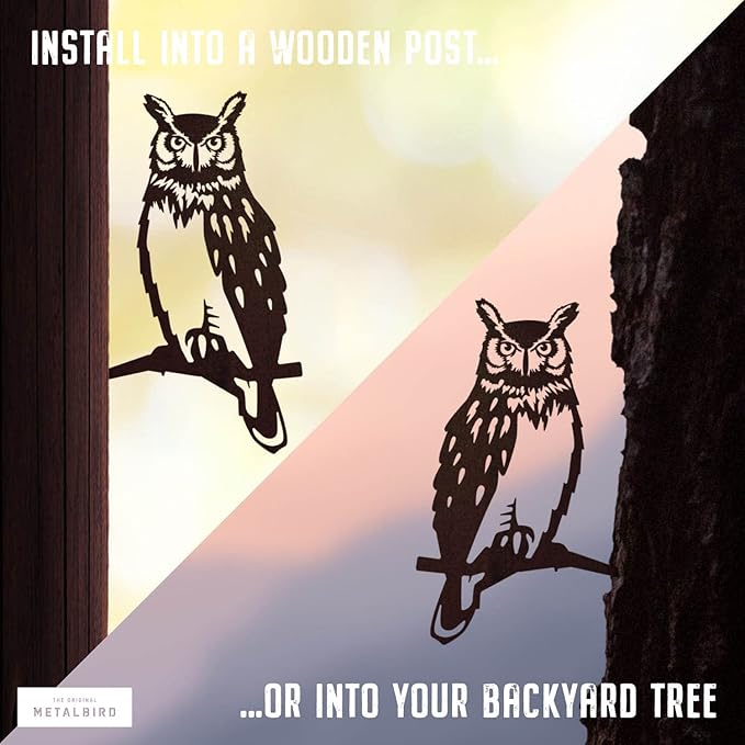 METALBIRD - Great Horned Owl - Outdoor Tree Ornaments in Corten Steel - Metal Art Proudly Made in The USA