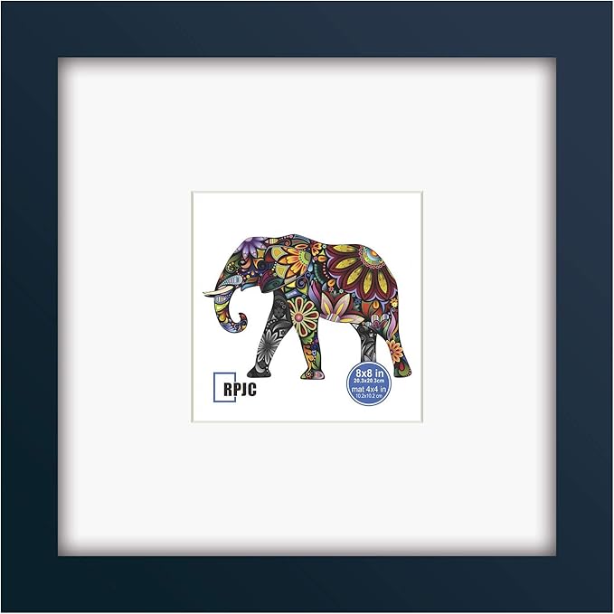 RPJC 8x8 Soild Wood Picture Frame with High Definition Glass Display Picture 4x4 with Mat or 8x8 Without Mat for Wall Mounting Hanging Photo Frames Jazz Blue