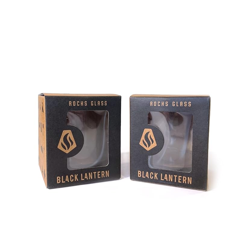 Black Lantern Whiskey Glass Set - Old Fashioned Tumbler Glasses for Cocktails Bourbon Scotch and Whisky - Nature Graphics - Two 11oz. Tumblers with Heavy Base (Locomotive Blueprints)