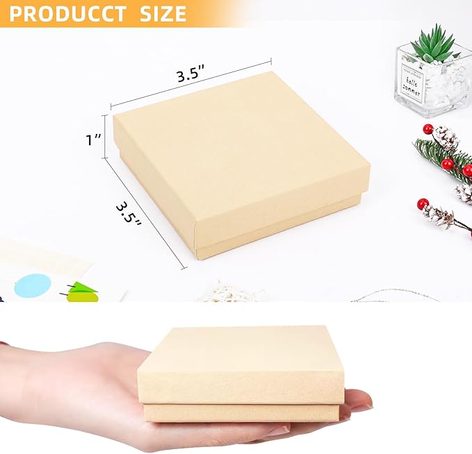 Jewelry Boxes, Cardboard Jewelry Gift Boxes, 40 Pack 3.5x3.5x1 Inch, Bulk Cotton Filled Small Jewelry Boxes with Lids for Necklace Ring Bracelet Earring Display Box (Brown)