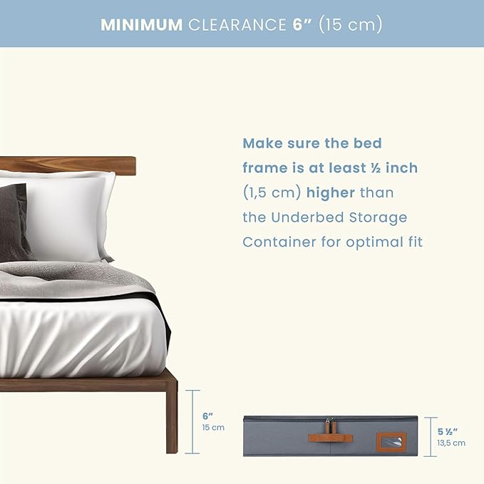 OrganiHaus Under Bed Storage Containers, Bedroom Storage and Organization Bins, Clothes Organizer for Closet with Clear Cover and Reinforced Handles - Set of 2 23.5x12.5x5 inches Gray