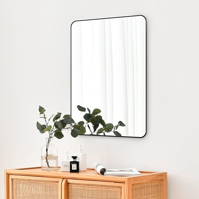 Black Bathroom Mirror,Rectangle 20 x 30 Inch Vanity Wall Mirror,Modern Mirror for Wall,Wood Rectangular Mirror for Bedroom Living Room Entryway