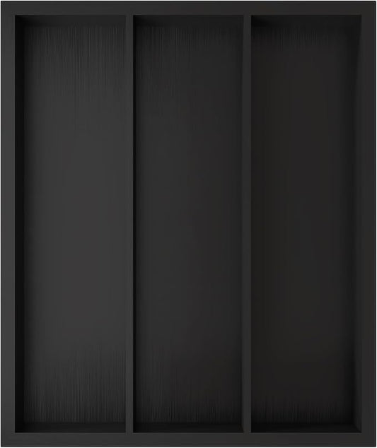 Bamboo Utensil Drawer Organizer, Silverware Tray Organizer, Kitchen Drawer Organizer for Flatware Cutlery (Black, 3 Slots)