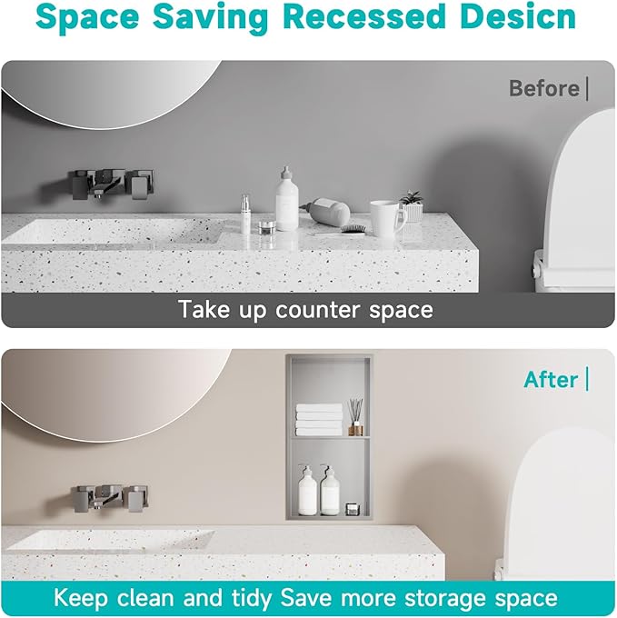 Stainless Steel Shower Niche 12"x24" - No Tile Needed Double Shelves Recessed Wall Niche for Bathroom Storage, Brushed Nickel