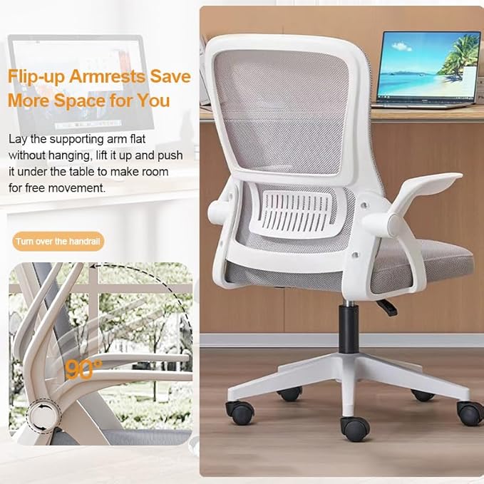 Home Office Chair Ergonomic Breathable Mesh Chair High Back with Adjustable Height Swivel with Flip-Up Arms and Lumbar Support