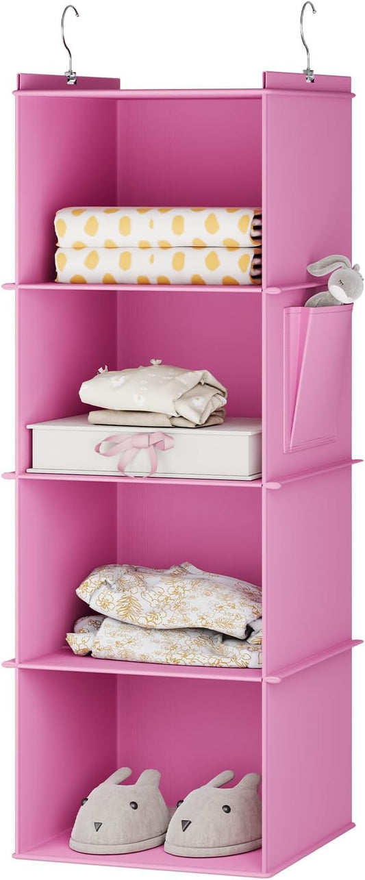 Hanging Closet Organizer, 4-Shelf Closet Hanging Storage Shelves, Light Pink