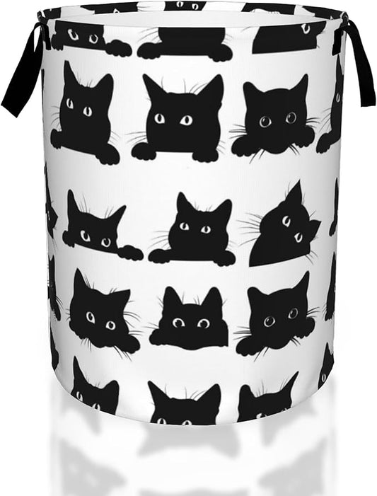 Black Cat Cute Laundry Basket,Waterproof Laundry Hamper,Collapsible Organizer Basket for Storage Bin Toy Bins, Dirty Clothes Laundry Basket for Living Room/Bathroom/Bedroom