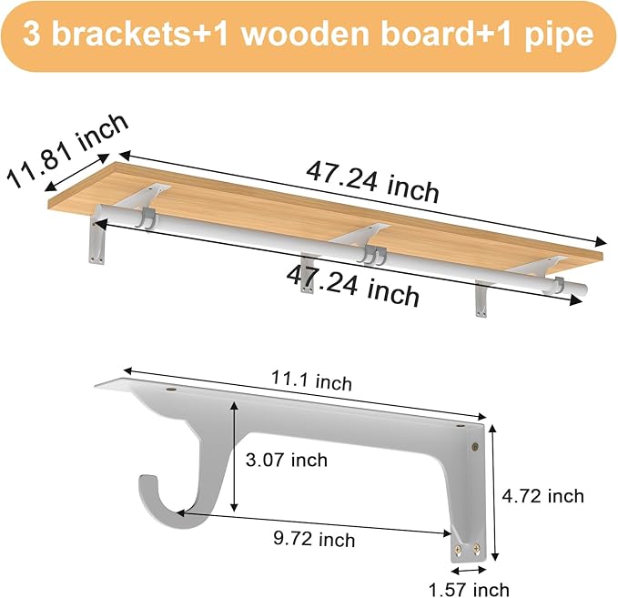 Mounted Closet Systems with Removable Shelves & Hanging Rods - Solid Wood Wall-Mounted Wardrobe Organizer for Bedroom, Walk-in Closet, 47.2in Space Saving Closet Storage System（1 Pack）