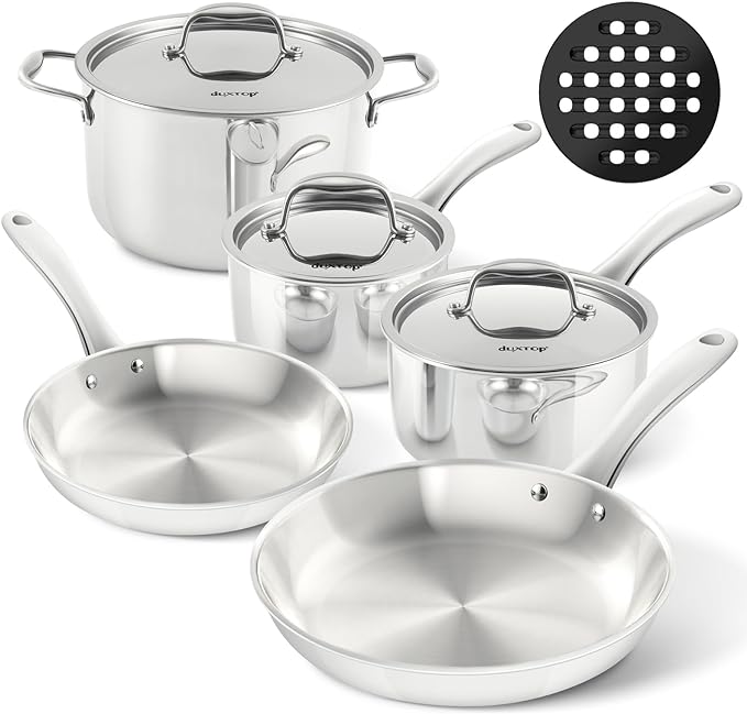 Duxtop Whole-Clad Tri-Ply Stainless Steel Induction Cookware Set, 9PC Kitchen Pots and Pans Set