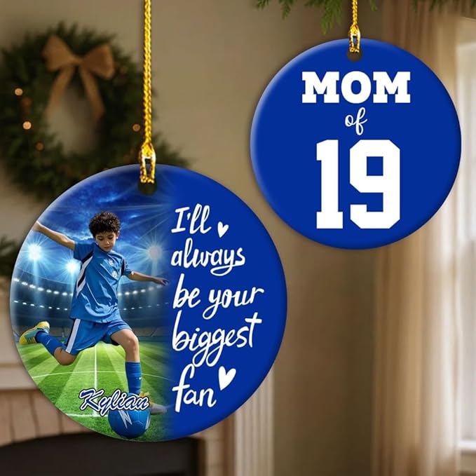 NAZENTI Personalized Family Soccer Christmas Ornament, Custom Girl, Boy Soccer Player Ornament with Name & Number, Soccer Keepsake Men Player Christmas Tree Decoration, Xmas Gifts for Football Lovers
