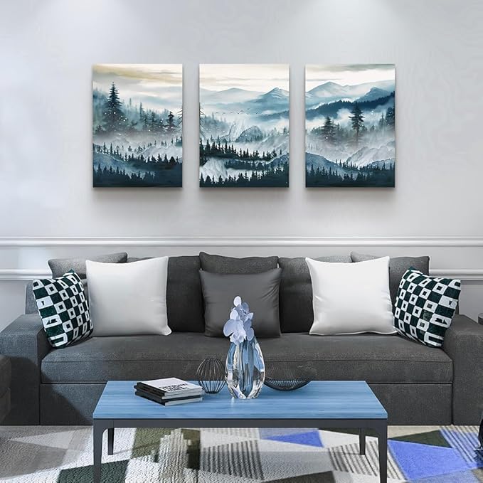MHARTK66 Large Canvas Wall Art For Living Room Framed Wall Decor For Bedroom Office Decoration Fog Mountain Forest Posters Landscape Wall Painting Print Pictures Artworks Ready to Hang Home Decor