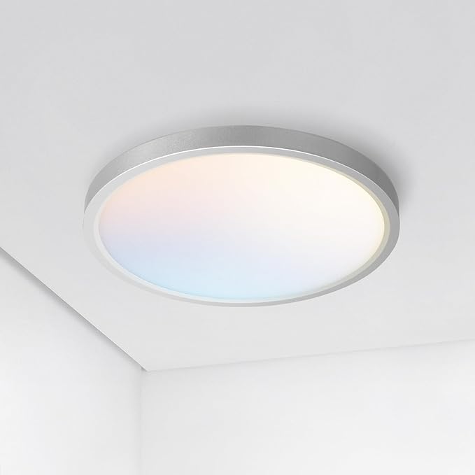 ASD LED 9" Round Flush Mount Ceiling Light Fixture, Low Profile Surface Lighting | 5CCT, Dimmable, Ultra-Thin, ETL Listed | 18W 1660LM 2700-6000K 120V | Kitchen, Bedroom, Hallway Lamp | Nickel