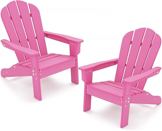 Giantex HDPE Kids Adirondack Chair - All-Weather Lawn Toddler Chair with Ergonomic Design, Children’s Outdoor Chair for Toddlers Ages 3-8, Kid’s Patio Furniture for Deck, Garden (2, Pink)
