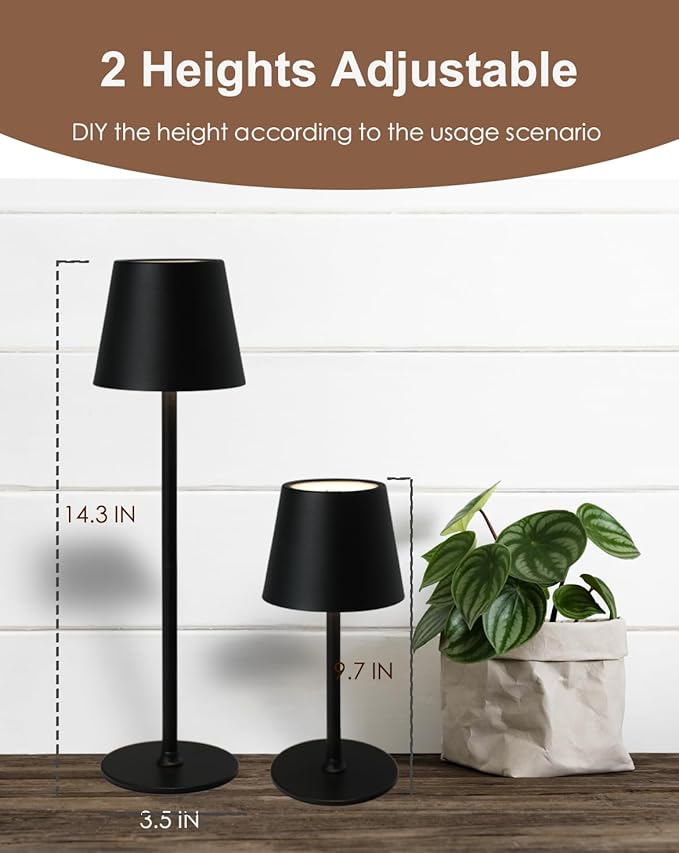 Cordless Table Lamp, Rechargeable Table Lamp with Touch Dimmable Control, Portable LED Desk Lamp for Indoor Patio (Black-Round, 1)