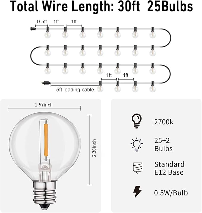 HISTAR Led String Lights Outdoor 30ft Patio Lights Waterproof with 27 G40 Shatterproof Bulbs, Connectable Globe String Lights for Outside, Backyard Balcony Bistro Party Cafe Lights