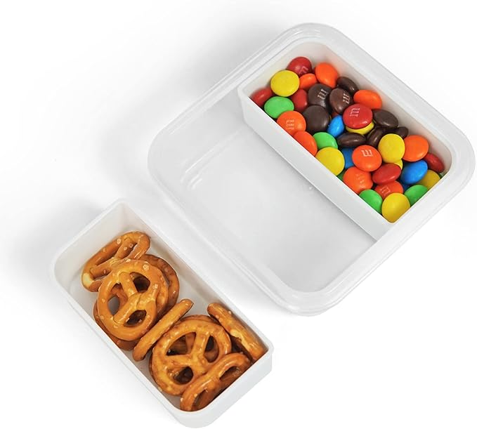 carrotez 2 Compartment Snack Containers, Mini Snack Containers for Mini Fridge, Small Food Storage Containers, Airtight Lids, Reusable, 1.1 cup, 2 PACK