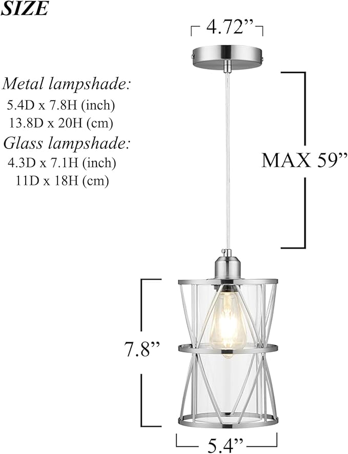Modern Mini Pendant Light with Clear Glass, Brushed Nickel Transitional Metal Pendant Lighting Fixture for Kitchen Island Sink Dining Room Bar