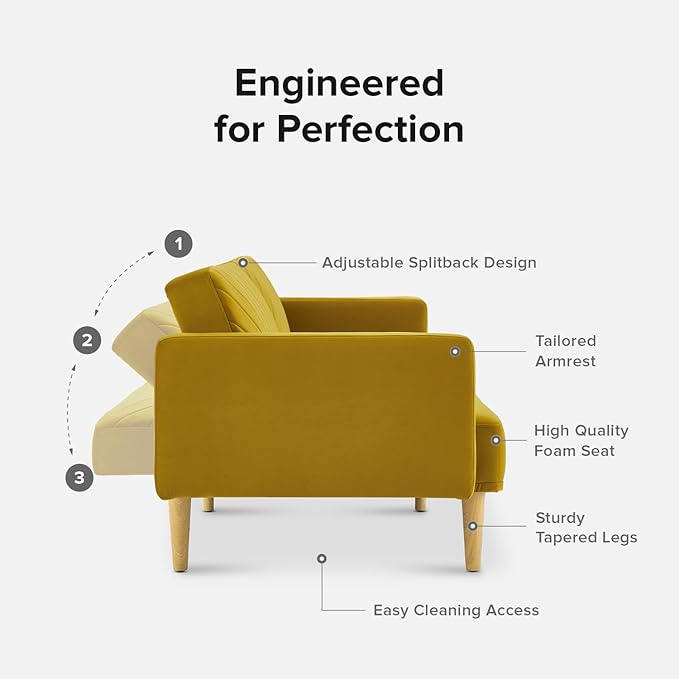 mopio 76.8" Futon Sofa Bed, Small Couch, Sleeper, Loveseat, Mid Century Modern Futon Couch, Sofa Cama, Couches for Living Room (Antique Gold Premium Velvet)