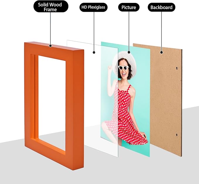 KINLINK 3.5x5 Picture Frames Orange, Solid Wood Frames with Plexiglass for Table Top and Wall Mounting, Photo Frames for Horizontal or Vertical Display, 4 Pack