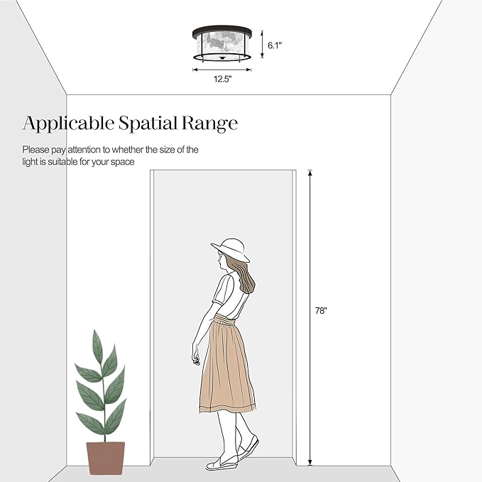 LamQee Flush Mount Ceiling Light with Clear Hammered Glass, Industrial 2-Lights Farmhouse Close to Ceiling Light Fixtures Round Low Profile Lights for Kitchen Hallway Foyer Entrance Bedroom Black