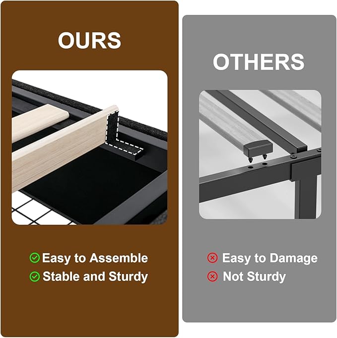 Full Bed Frame with 4 Storage Drawers and Adjustable Headboard, Upholstered Platform Bed with LED Lights and USB Ports, Solid Wooden Slats Support, Faux Leather, Easy Assembly, Black