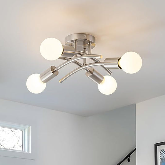 WILON Semi Flush Mount Ceiling Light Fixture, Modern Flush Mount Ceiling Lights, Brushed Nickel 4-Light Sputnik Ceiling Light Fixture with E26 Bulb Base for Hallway Farmhouse Kitchen Bedroom