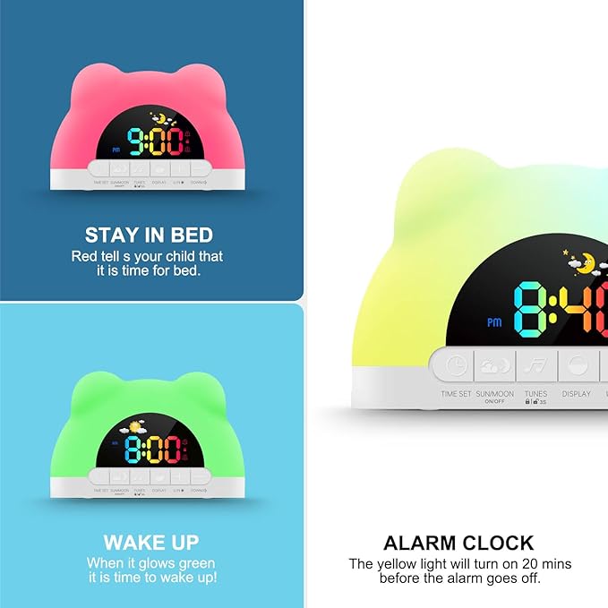 Alarm Clock for Kids, Ok to Wake Clock with Green Light Red Light, Children's Sleep Trainer,10 Ringtones,3 Brightness, Dual Alarms, Digital Alarm Clock for Adults Boy Girl Toddler Bedroom