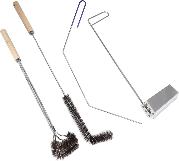 4 PCS Fryer Cleaning Tools with Deep Fryer Stainless Steel L-Shaped Brush, Deep Fryer Crumb Scoop, Deep Fryer Cleanout Rod, Long Handle Deep Basket Brush for Restaurants, Air Fryers, Deep Fat Fryers